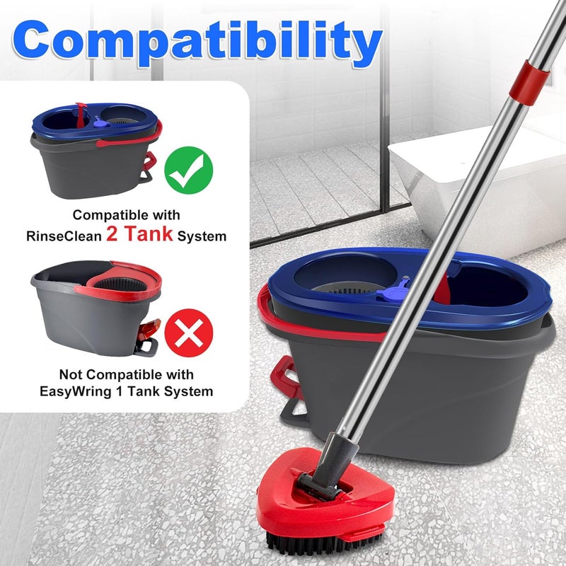 GFRED 4-Section Stainless Steel Spin Mop Handles, Mop Base & Upgrade Scrub Brush Combo for Ocedar EasyWring RinseClean 2 Tank System, Mop Handle Mop Base & Brush Set for O Cedar, Universal Thin Screw Joints - Image 2